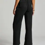 black linen pants with front pockets adjustable tie waist