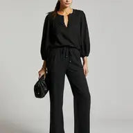 black linen pants with front pockets adjustable tie waist
