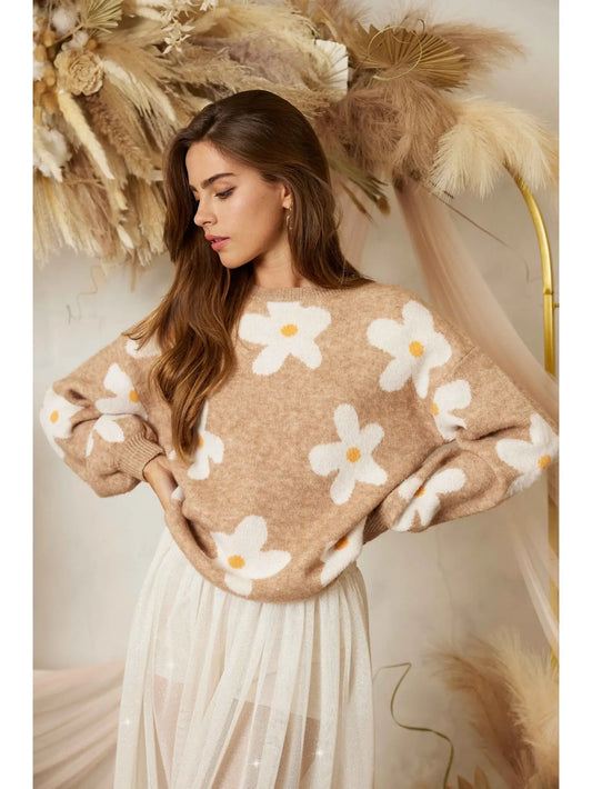 oversized sweater with white flower print